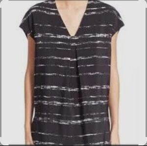 NWOT VINCE TOP WOMEN'S BLACK STRIPED SILK SLEEVELESS BOXY POPOVER BLOUSE SZ XS